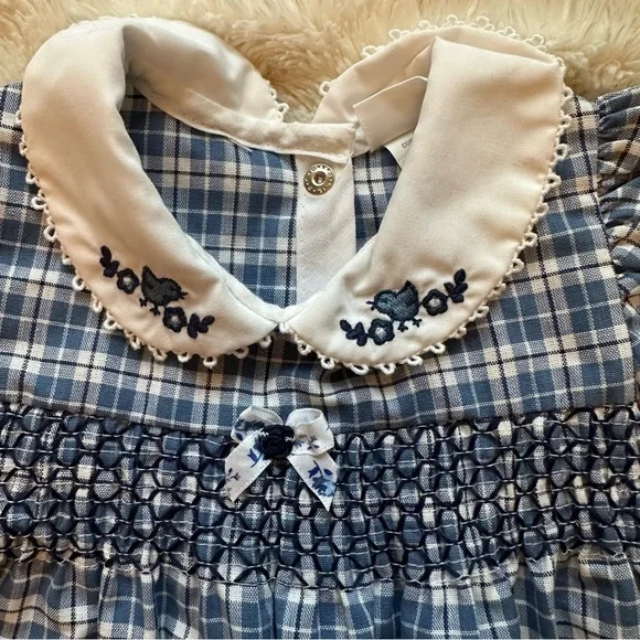 Vintage Carter’s Baby Girl Collar Blue Plaid Smocked Classic Romper 12-18m - Picture 4 of 11